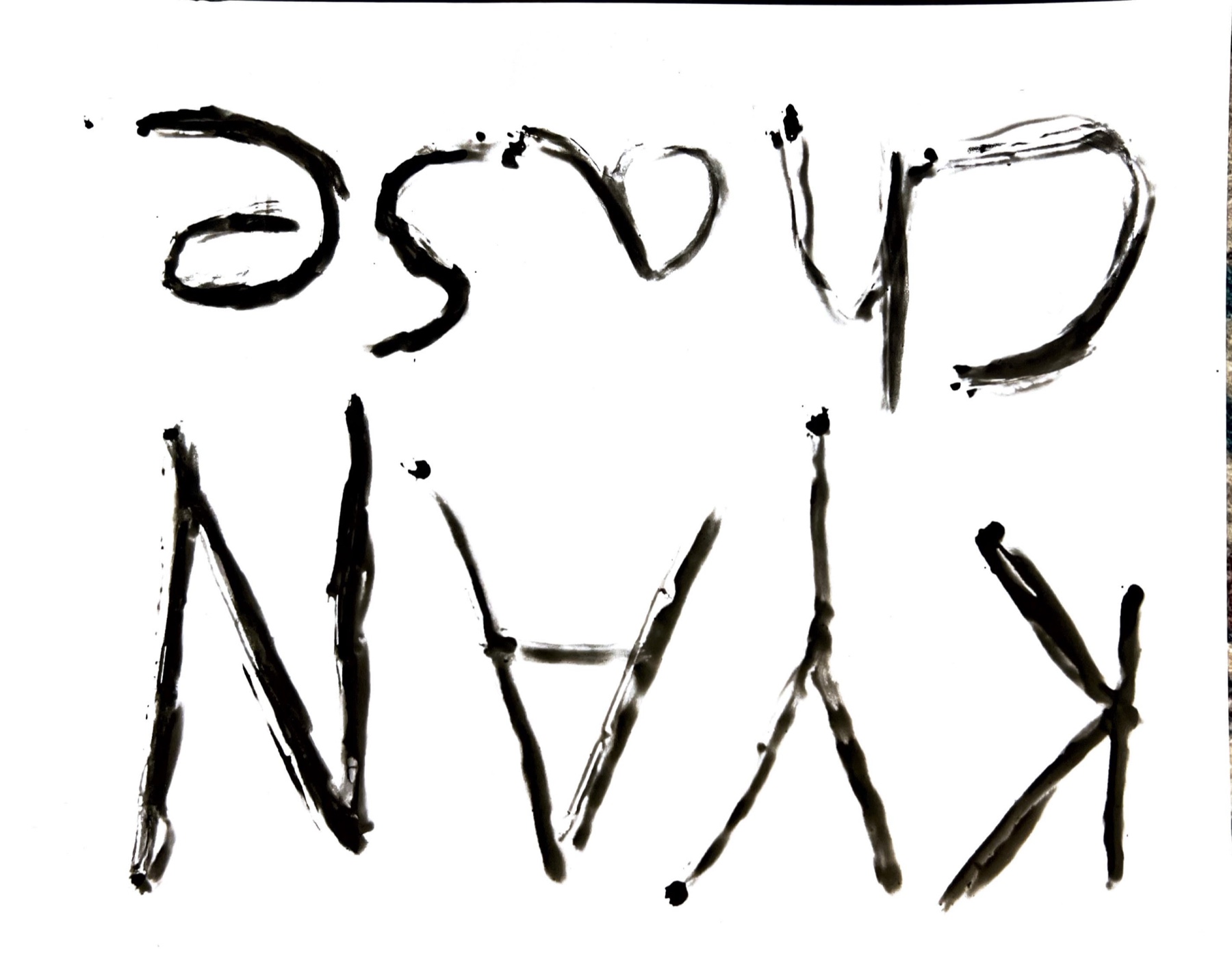 A sparse photogram of hand-drawn black lines on a white ground